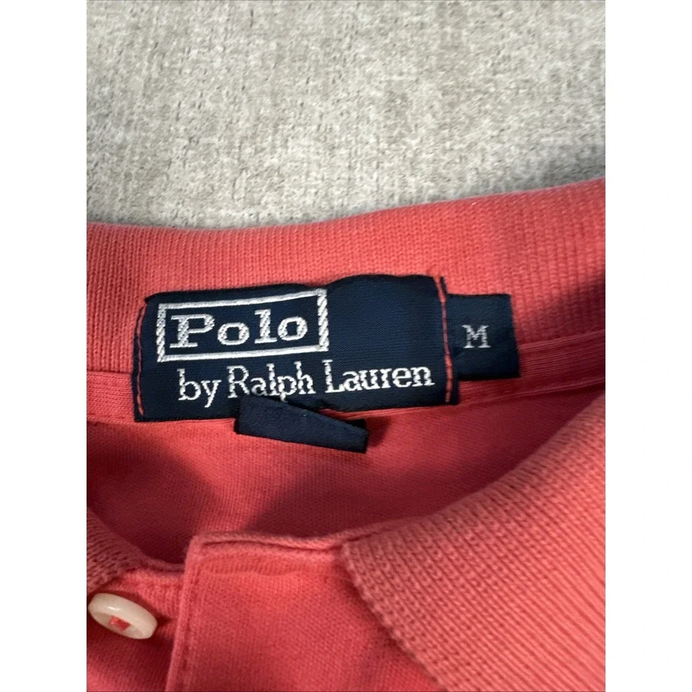 Polo Ralph Lauren Men's M Polo Shirt Coral Pink Navy Pony‎ Short Sleeve Collared